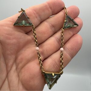 J.Crew Necklace • Gold Green Triangle Glass & Pink Beads • 18–20”
